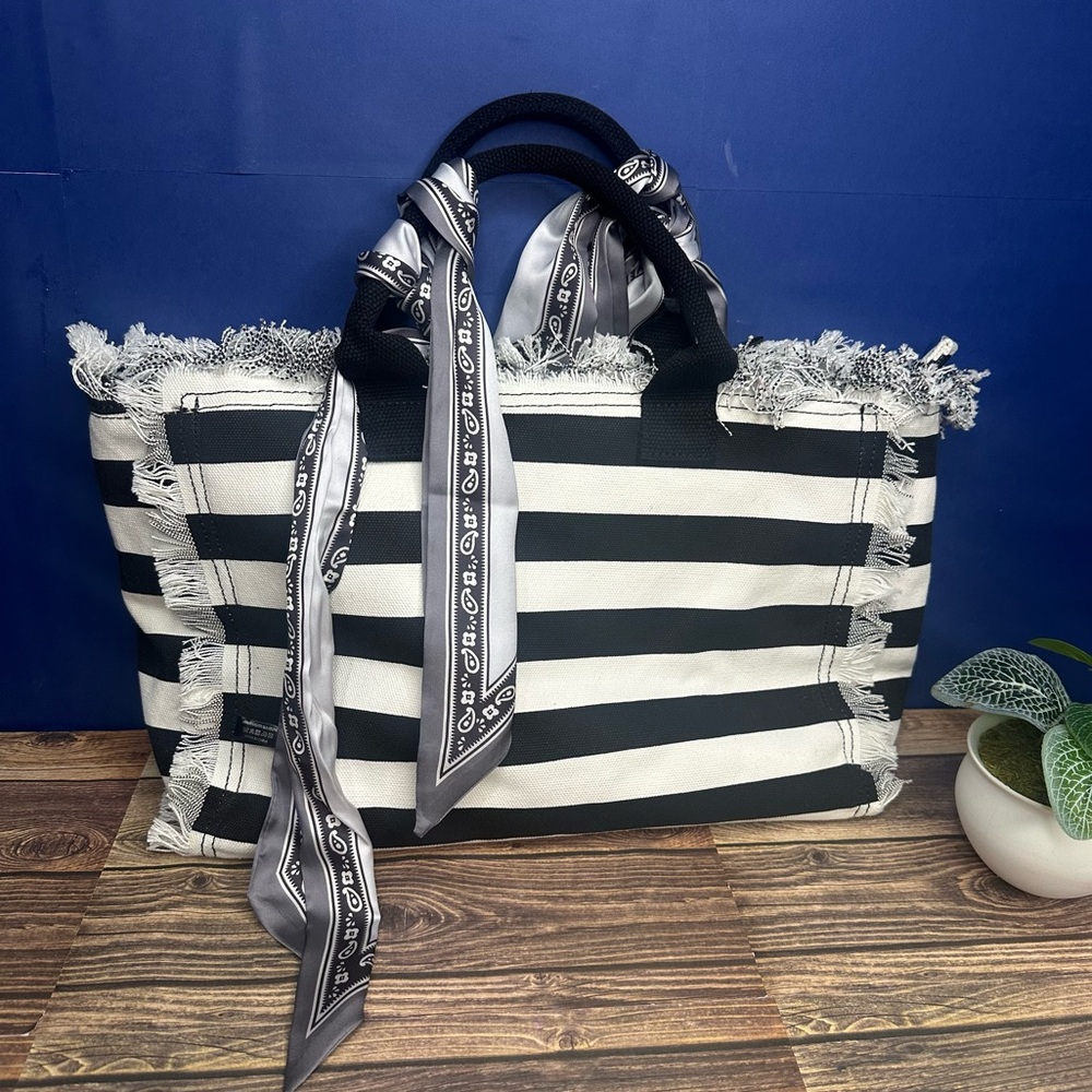 EUC CLR by Claudette Sally Striped Tote Bag *Used (Black & White)
